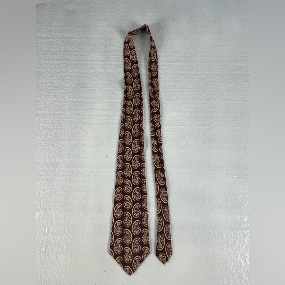 POLO RALPH LAUREN Men's Silk SHORT Necktie USA Designer PAISLEY Burgundy/Ivory ￼